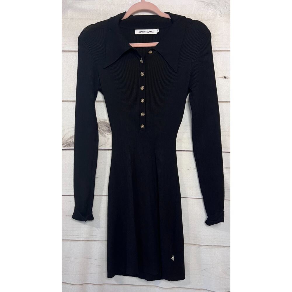 Araminta James‎ Black Long Sleeve Sweater Dress Collar Size SM
